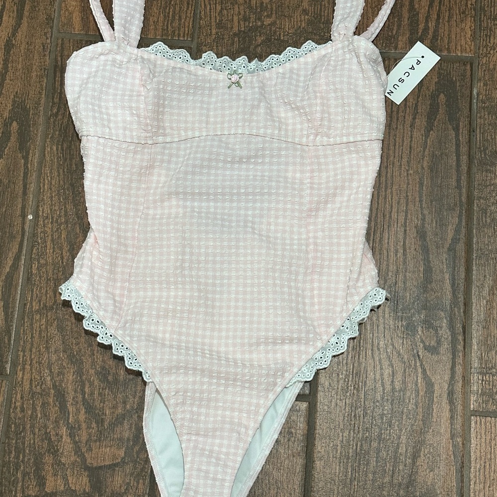 PacSun Pink Seersucker One-Piece Swimsuit